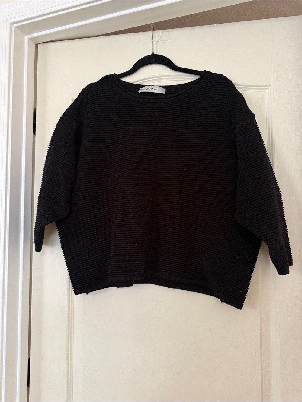 Zara Black Ribbed Boxy Crewneck Sweater